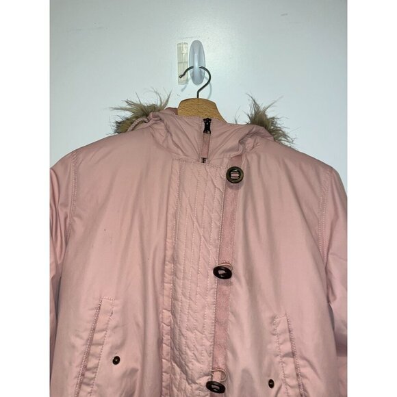 Sam Edelman Pink Outdoor Faux Fur Hooded Puffer Jacket Women's Size L - Picture 2 of 10